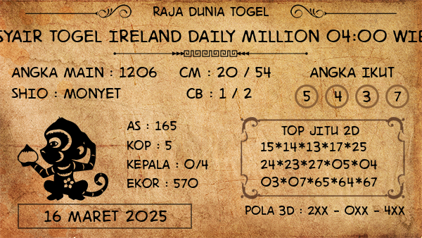 Prediksi Ireland Daily Million 04:00 WIB