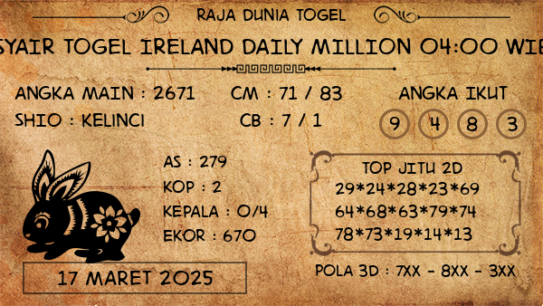 Prediksi Ireland Daily Million 04:00 WIB